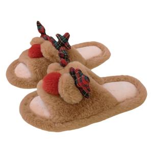 Dép Bông Hình Chồn Reindeer Dễ Thương Cho Nam Và Nữ Mùa Đông Ấm Áp Chống Trượt Trong Nhà Đế PVC Dép Bông Cotton Cho Cặp Đôi