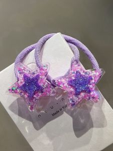 Shiny Sequin Color Block Star Children Hair Ties Girls Baby High Elasticity Non-Damaging Hair Bands Hair Accessories Hair Clips