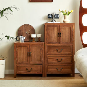 New Chinese Style Small Wooden Bookcase Walnut Color Storage Cabinet Tea Water Cabinet Bookshelf Display Shelf Living Room Furniture