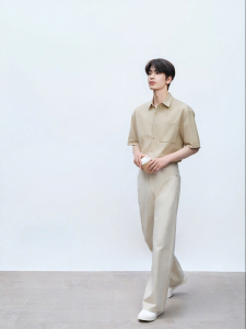 Purcotton | Cotton Woven Mens Leisure Trousers Straight-cut