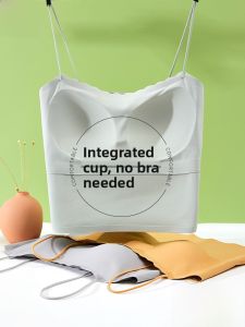 miiow | MiiOW Ice Silk Camisole Womens Underwear Tank Top With Chest Pad Summer Short Style Pure Color Inner Wear Matching Vest