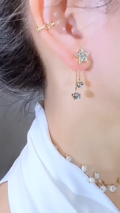 Nicedays🍒S925 Anting Rumbai Bintang Jahitan Jahitan Perak Anting Rumbai Bintang Anting Khusus Wanita Anting Gaya Mewah Ringan COD