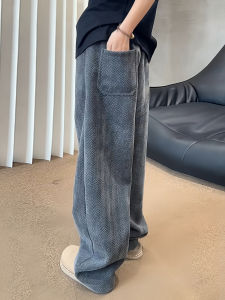 Quần Ống Đứng Kẻ Caro Màu Xám Đậm Phong Cách Mỹ Cổ Điển Cho Nam Mùa Thu Đông Rộng Rãi Quần Dài Thường Ngày Hợp Thời Trang