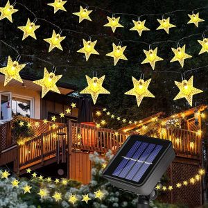 GQN Christmas Outdoor Solar Light String Light Garlands Fairy Lights Star/Snow Flakes/Round