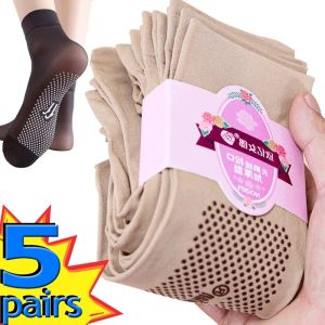 5Pair Nylons Slip-resistant Massage Bottom Non-marking Invisible Crystal Silk Socks Short Stockings Silk Sheer Ankle Socks