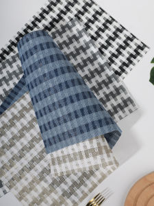 Nordic Style PVC Heat Insulation Dining Mat Hotel Restaurant Oil Resistant Table Pad Home Use Checkered Cup Mat Rectangular Shape