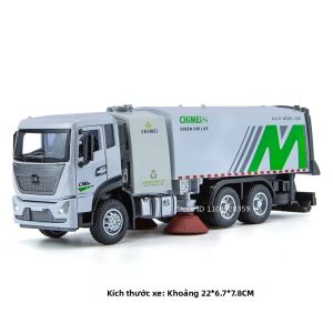 Mô Hình Xe Chở Rác Vệ Sinh Tỷ Lệ 1:24 Có Đèn Âm Thanh Cửa Mở Có Chức Năng Kéo Lại Thân Hợp Kim Dành Cho Trẻ Em Xanh/Trắng