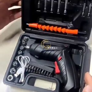 47PCS Cordless Screwdriver Set Electric Screwdriver Dual Position Handle with USB Cable LED Light for DIY Skru Driver