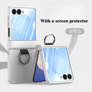 Luxury Candy Pure Color Skin Feel Frosted Case For Samsung Z Flip 8 7 FE 6 5 Glass Screen Hinge Full-protector Ring Holder Cover