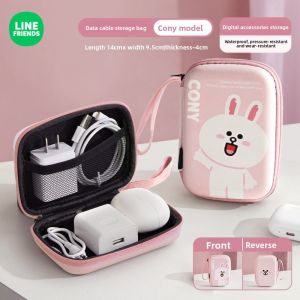 LINE FRIENDS Brown Cable Organizer Digital Pouch Splash-proof PU for Daily Carry Kotak LFB250