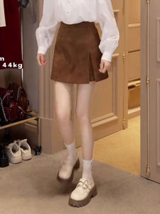 กระโปรงทรงเอเอวสูง กระโปรงสั้นสไตล์เกาหลี กระโปรงทรงเอเข้ารูปสำหรับผู้หญิงในฤดูใบไม้ร่วง สีพื้น 100% วัสดุอื่นๆ