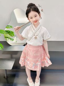 Childrens Summer Style Ancient Chinese Skirt Set Girls Hanfu New Arrival Little Girl Summer Moon Rabbit Mid-Autumn Festival