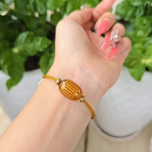Q1259 Vòng lu thống Ngọc Agate Vàng khắc tâm kinh dây cáp - Thổ và Kim - Phong Thuỷ TUDO P