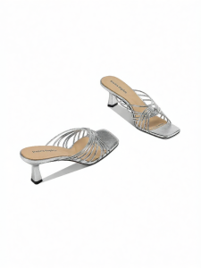 JESSICA SOPHIA | Breathable Cross Strap Silver Square Toe Heeled Sandals