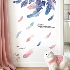 Decal Dán Tường Lông Vũ Pastel & Thỏ Dễ Thương Có Keo Sẵn 115x165cm - Trang Trí Phòng Ngủ