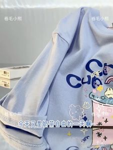 100% CottonKorean Sweet Style Fashion Oversized T-shirts Soft Student Youth Top Rabbit Milk Tea Letter Print Cute Loose Plus Size T-shirt