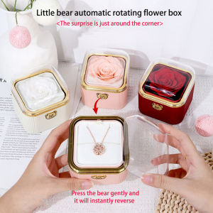 Surprise Gift Jewelry Box - Automatic Flip Rose Scented Bear Button Plastic Spray Paint Rectangle for Her Birthday