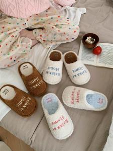 Thin Strip Japanese Style English Letter Color Matching Confinement Shoes Female Autumn and Winter Casual Home Non-Slip Baotou Cotton Slippers