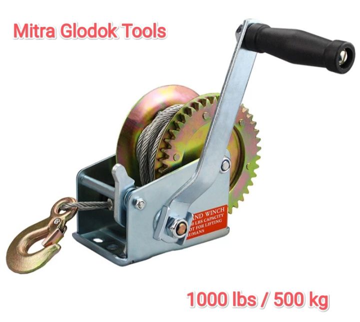 Hand winch 500 kg seling 20 meter handwinch 1000 lbs alat derek mobil, gear winch 1000 lb wire rope SAP katrol manual