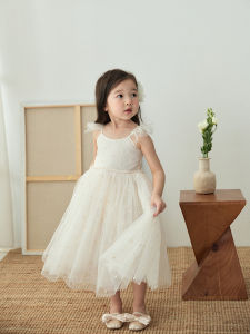 Váy Mùa Hè Thêu NANI Cho Bé Gái Váy Lưới Đeo Vai Có Lông Vũ Váy Công Chúa Cho Bé Gái Váy Cotton Polyester Cho Bé Gái