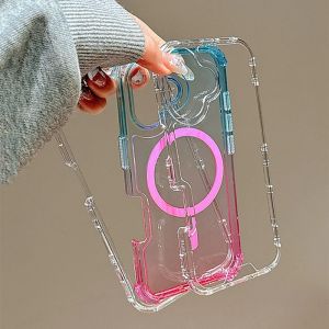 3 IN 1 Gradient Clear Magnetic Shockproof Case for IPhone 17 16 15 14 13 12 Pro Max Ultra Slim Anti Slip Wireless Charging Cover