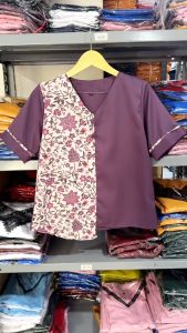 LVL - Blouse Batik Lesty Blus Vneck Combi Bahan Batik Atasan Jumbo Wanita Model Baru Size Bigsize L XXL dan 3 XL