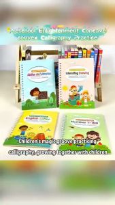 (Free gift pens)Writing Book Reusable Writing Book 4 Books Writing Book For Kids Buku Tulis Buku Latihan Buku Menulis Kanak Kanak