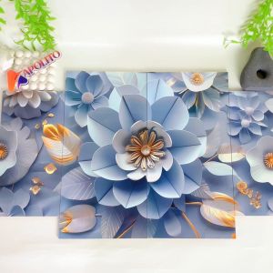 HIASAN DINDING SET ABSTRAK BLUE FLOWERS ORNAMEN FLORAL ISI 4 KAMAR DEKORASI RUMAH WALL DECOR PAJANGAN DINDING SATU SET BUNGA