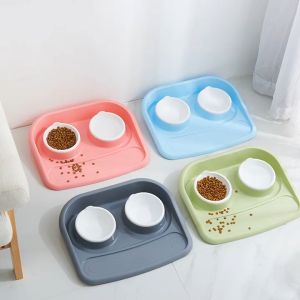 Pet Double Bowl Cat Bowl Dog Bowl Food Bowl Leak-proof Dinner Plate Kitten Feeder Pet Utensil Makanan Kucing Mangkuk