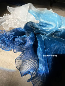 Blue Gradient Accordion Pleat Large Wave Laser Otago Shantung Water Light Gauze Pleated Dress Fabric Designer Material