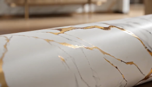 PVC Foam Marble Wall Decals Peel and Stick Self-Adhesive Wallpaper.Waterproof & Moisture-Proof Thickened marble gold streak design easy to apply perfect for home wall renovation 60×280cm / 120×280cm.