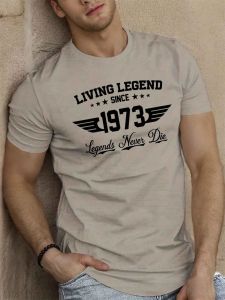 American style new summer mens 1973 printed micro elastic breathable round neck T-shirt outdoor casual top