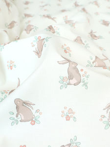South Korea Cottonvill Import Fabric 30 Organic Cotton White Cartoon Bag Handmade Childrens Clothing Floral Bunny
