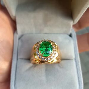 Cincin Pria Wanita Batu Permata Green Aquamarine Cutting Mewah