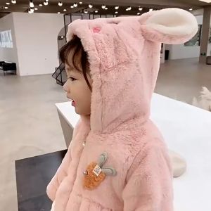 Jaket Bulu Bayi Anak Perempuan Import Model Hamster 0 6 12 Bulan 1 2 3 4 Tahun - Super Hangat dan Nyaman - Resleting dan Hoodie - Tidak Rontok