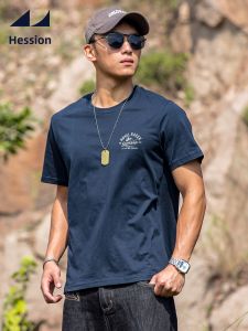 HESSION | Breathable Cooling Blue Cotton Crewneck T-Shirt