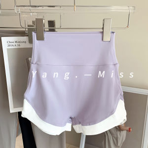 Womens Summer Short Pants Outdoorside Wear Color Block Peach Fitness Yoga Gym Pilates Training Suit Breathable Nylon 3/4 Length