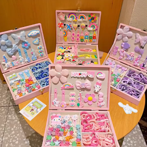 158 Pcs Aksesoris Rambut Anak Mengatur Kotak Hadiah Gift Anak Kartun Perempuan Jepit Rambut Hiasan Kepala Kotak Perhiasan Set