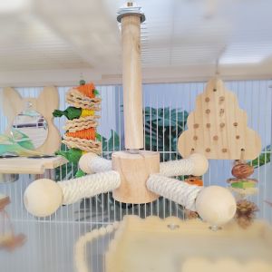 Puzzle Toys Bird Cage Decoration Parrot Stand Peony Chewable Windmill Wooden Bird Toy for Parrots And Caged Birds