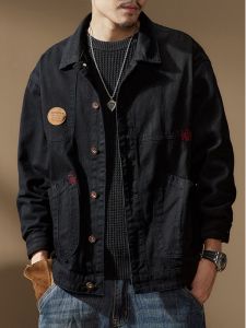 American Retro Parka Jacket Men Spring & Fall Classy Heavy Weight New Arrival Pure Cotton Casual Loose Denim Safari Jacket Outwear