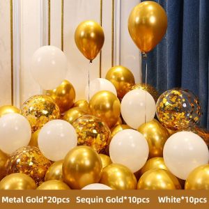 40pcs Chrome Metallic Balloons Set 10inch Confetti Sequins Balloon Wedding Anniversary Gold Sliver White Balloon Set Party Supplies Home Decor Blue White Theme Birthday Valentines Decorations Package Set Boys Diy Decoration For Christening
