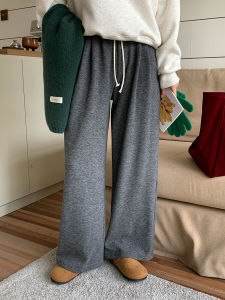 Quần Ống Rộng Lót Lông Cừu Thoải Mái Melissabow Phong Cách Hàn Quốc Quần Dài Ống Đứng Cạp Cao Mùa Đông 2024