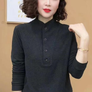 Women European Style Button Stand Collar Thermal Underwear