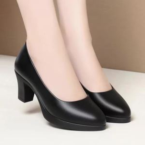 Comfortable Work Shoes Women Chunky Heels Office Dress Pumps Pointed Toe High Heel Minimalist Commuter Walking Footwear PlusSize