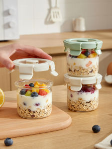 YYIEDERNG | Portable Breakfast Cup With Lid And Spoon High Temperature Resistant Glass