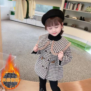 Áo Khoác Len Kẻ Caro Viền Ren Cho Bé Gái Mùa Thu Đông Phong Cách Hàn Quốc Áo Khoác Gió Cho Bé Gái Áo Khoác Dài Thường Ngày