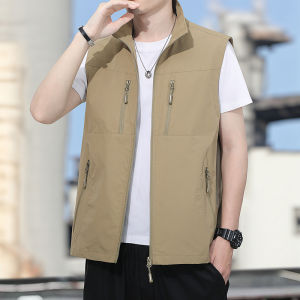 CHAFEI | Mens Multi-Pocket Outdoor Fishing Hiking Photographer Vest Jacket Oversized Standing Collar