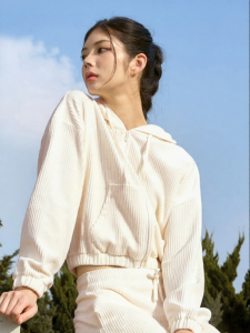 Hooded Corduroy Cardigan with Pockets Loose