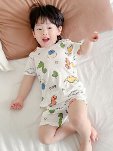 Baby Summer Sleepwear Ultra-Thin Bamboo Fiber Air Conditioning Suit Short Sleeve Shorts Home Use Breathable Moisture-Wicking Childrens Clothing