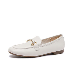 Womens Flats Slip-On Shoes Low Heel Casual round Toe Leather Fashion Single Shoes Comfortable Flat Bottom Leather Boots